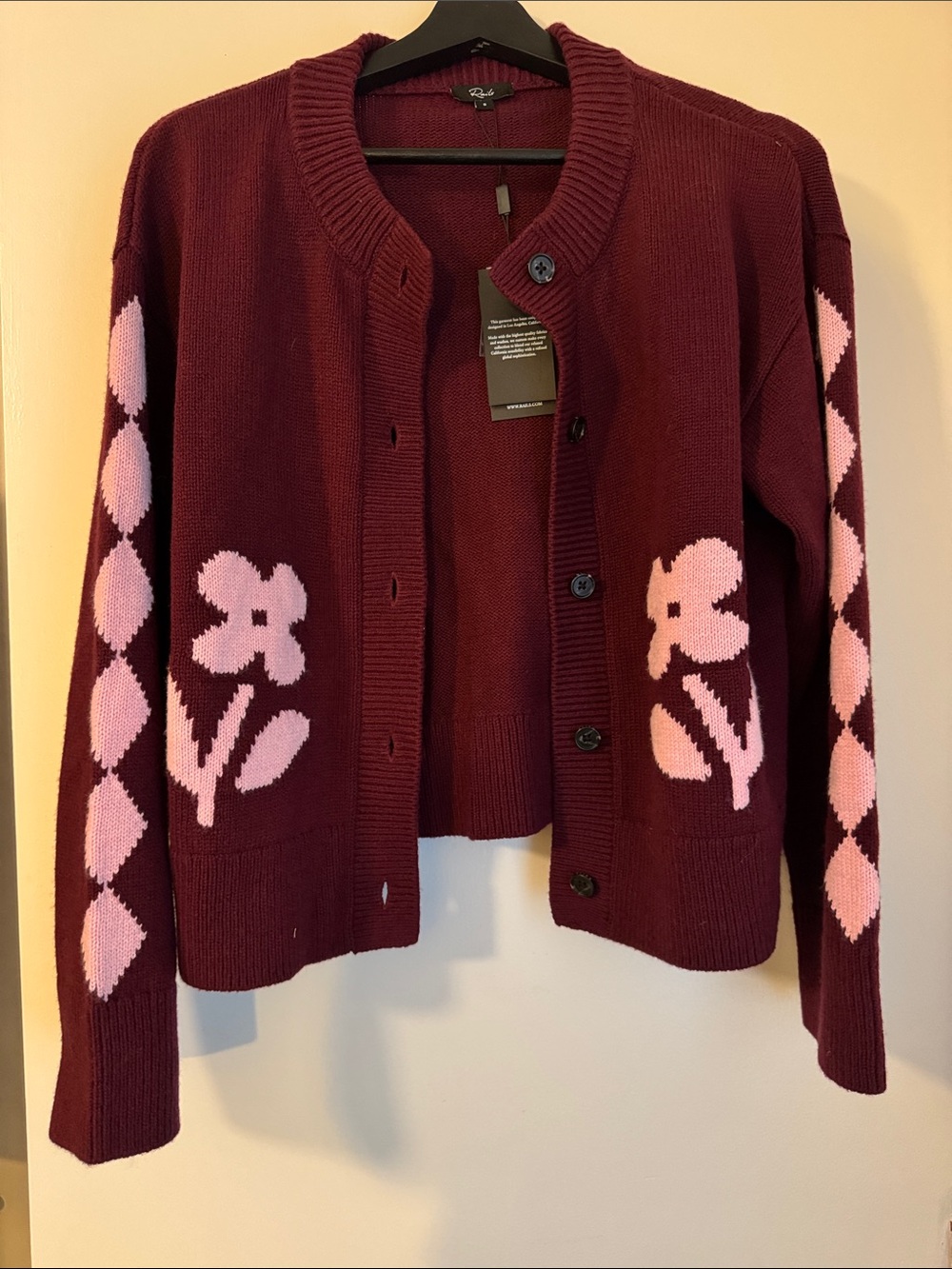 Rails Burgundy Cardigan with Pink Floral Details